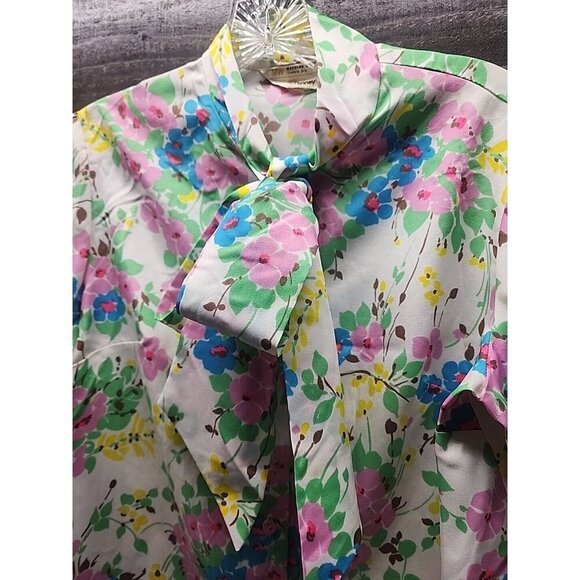 Vintage 70's JC Penny womans Bow collar Floral Blouse Office Geek Grandma Core - Picture 2 of 9